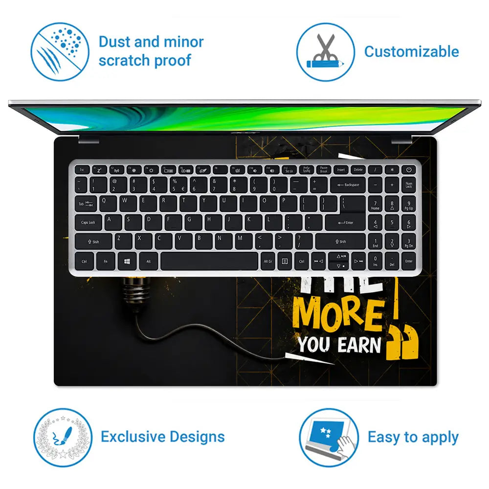 Typography Learn More Earn More Bulb Laptop Skin - View 5