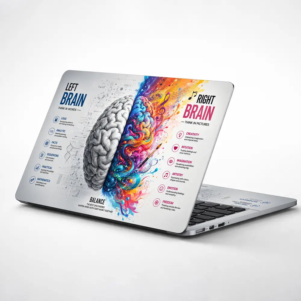 Typography Left Brain Right Brain Laptop Skin - View 1