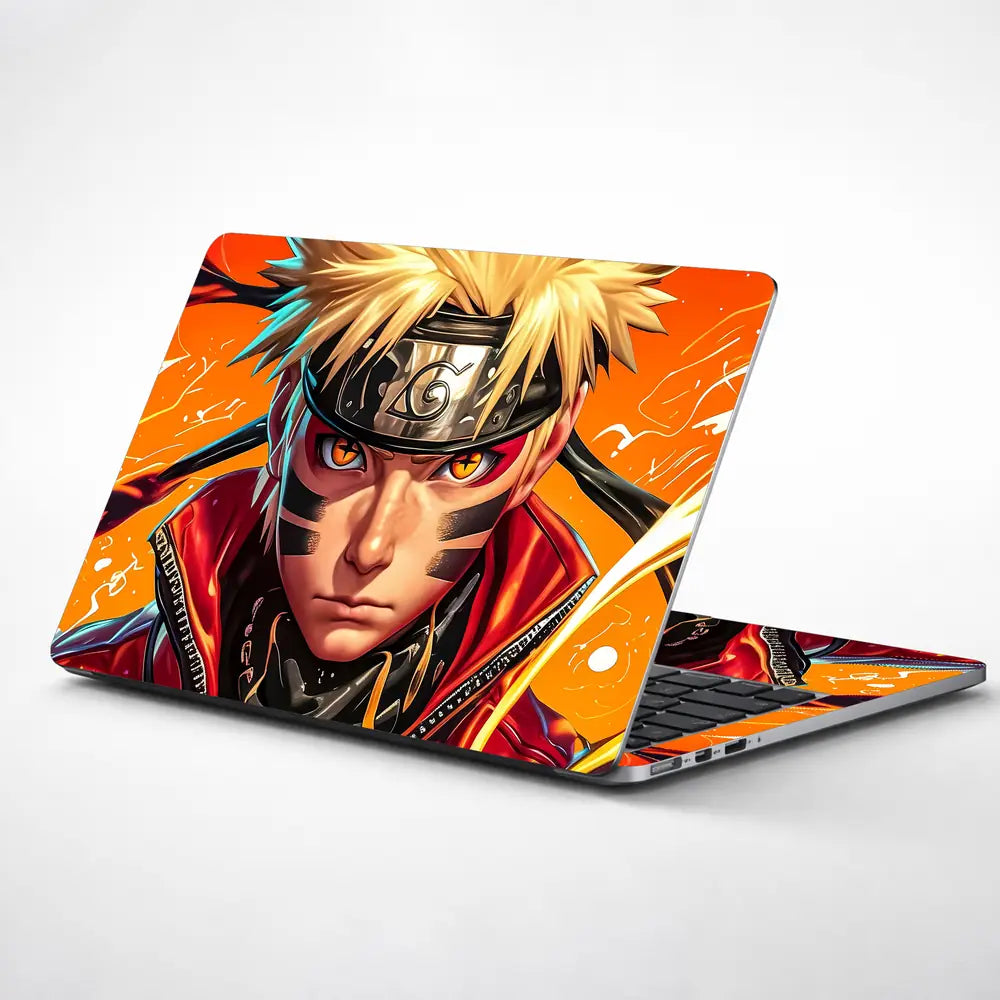 Vibrant Anime Ninja With Fiery Background Laptop Skin - View 1