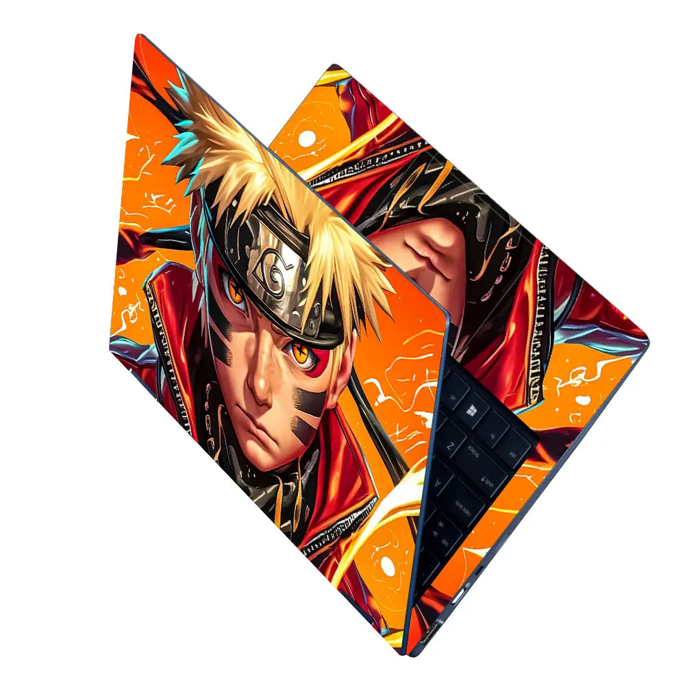 Vibrant Anime Ninja With Fiery Background Laptop Skin - View 2