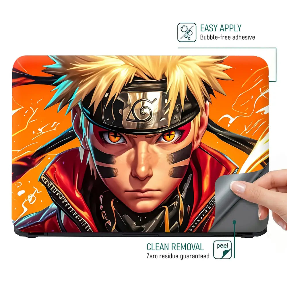 Vibrant Anime Ninja With Fiery Background Laptop Skin - View 4