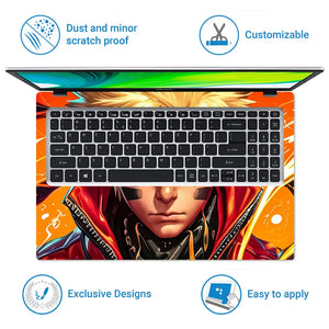 Vibrant Anime Ninja With Fiery Background Laptop Skin - View 5