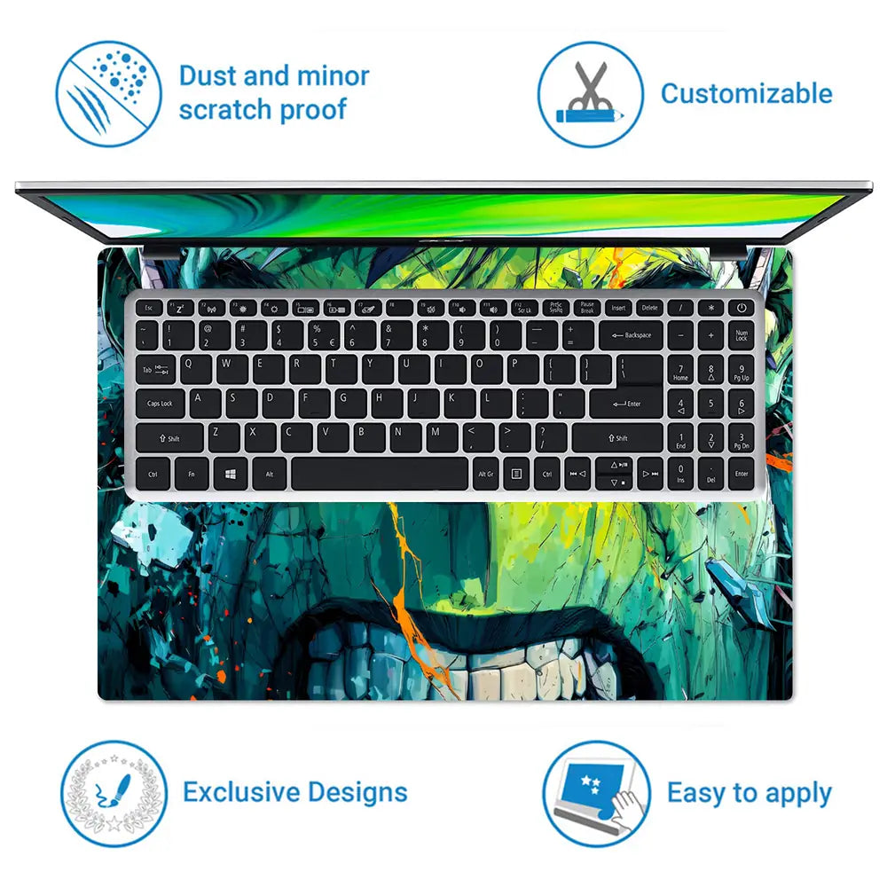 Vibrant Comic Style Hulk Portrait Laptop Skin - View 5