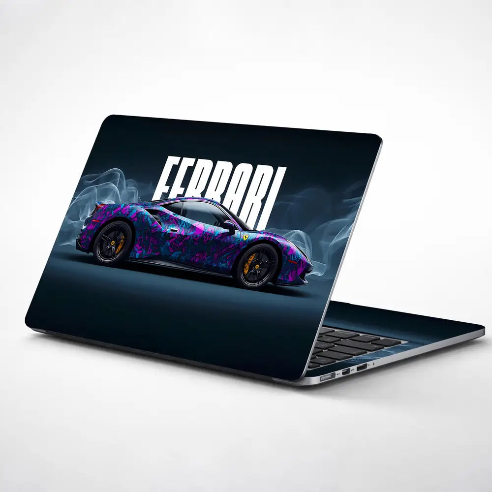 Vibrant Floral Ferrari Design In Motion Laptop Skin - View 1