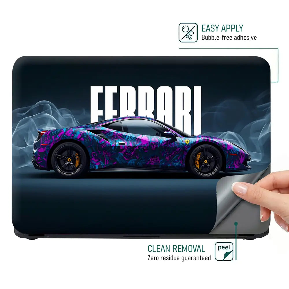 Vibrant Floral Ferrari Design In Motion Laptop Skin - View 4