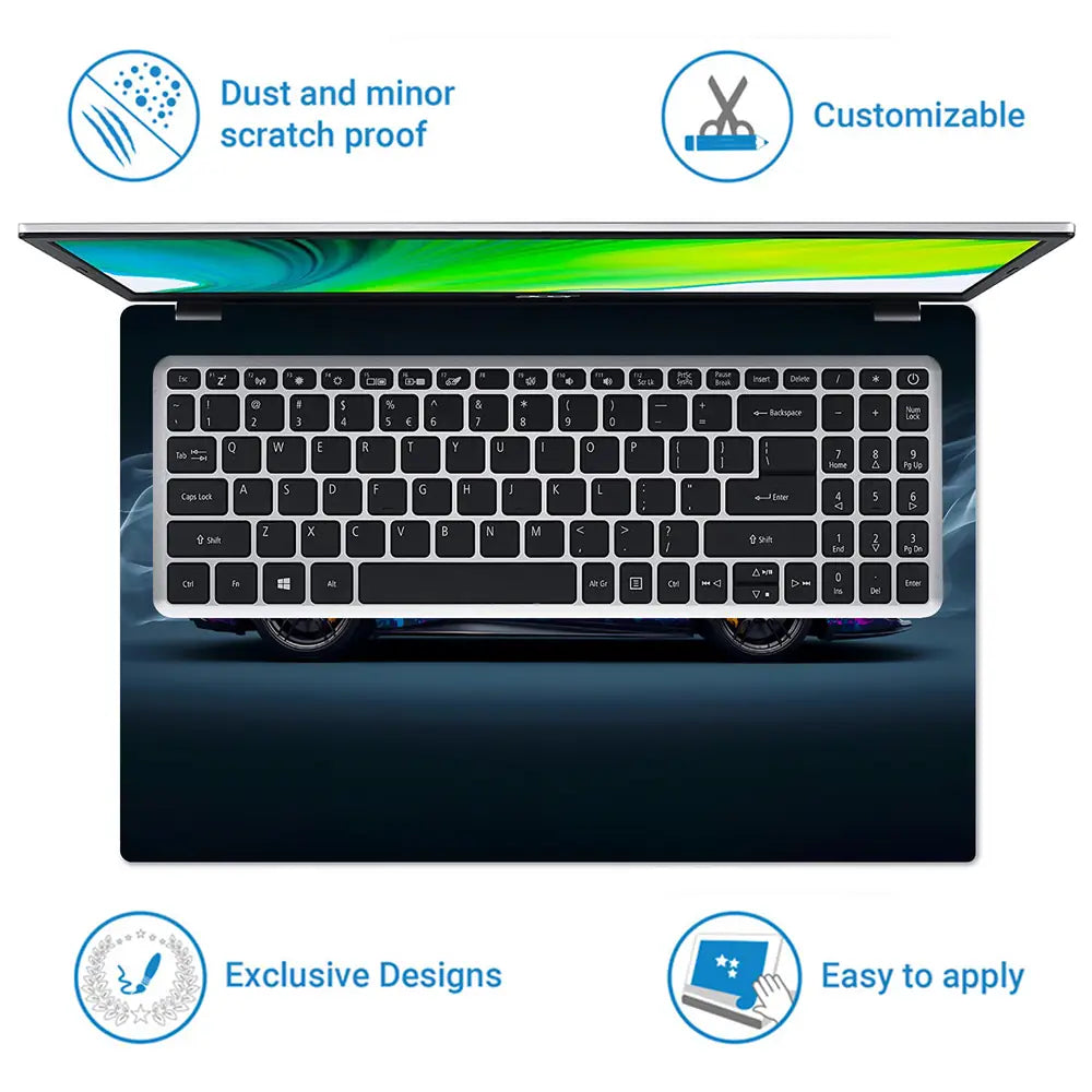 Vibrant Floral Ferrari Design In Motion Laptop Skin - View 5