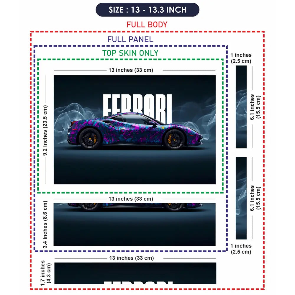 Vibrant Floral Ferrari Design In Motion Laptop Skin - View 6