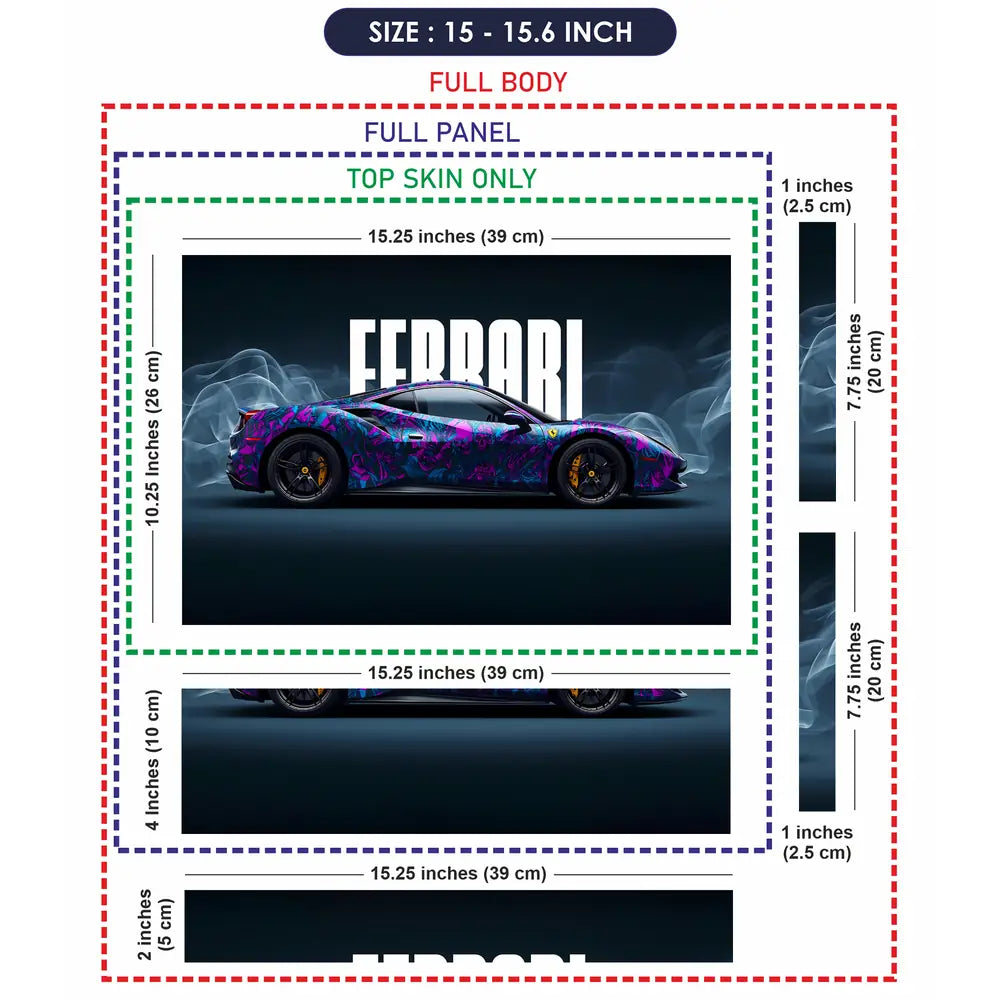 Vibrant Floral Ferrari Design In Motion Laptop Skin - View 8