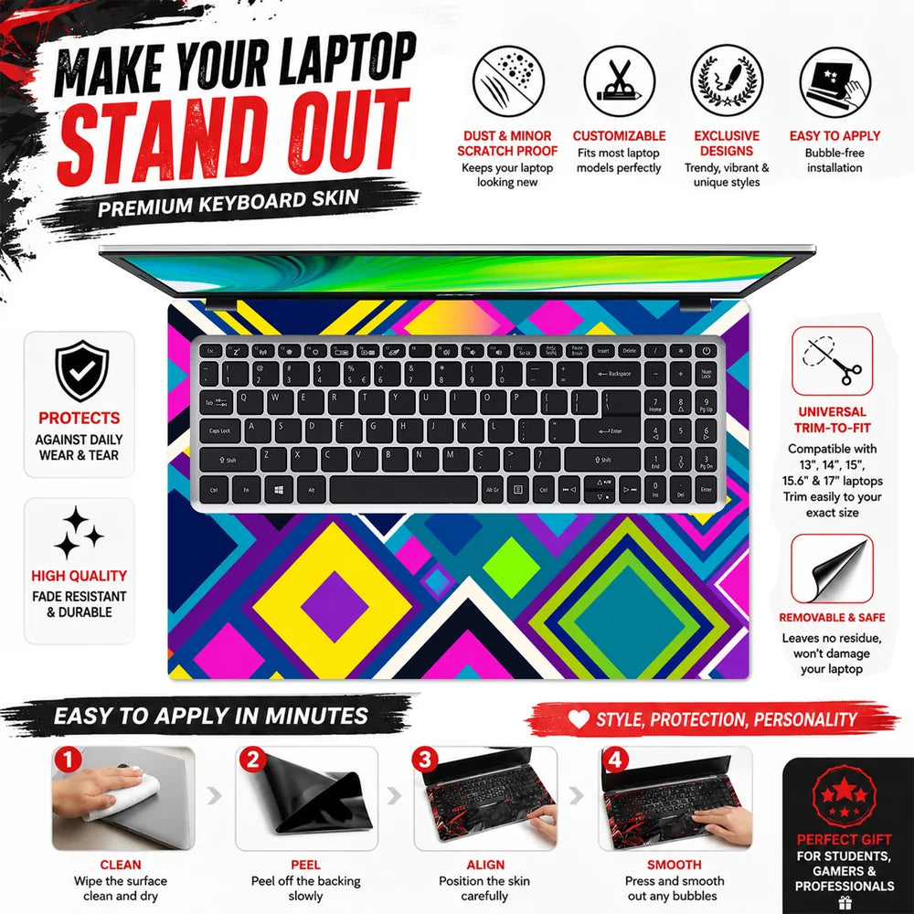 Vibrant Geometric Diamond Mosaic Laptop Skin - View 5