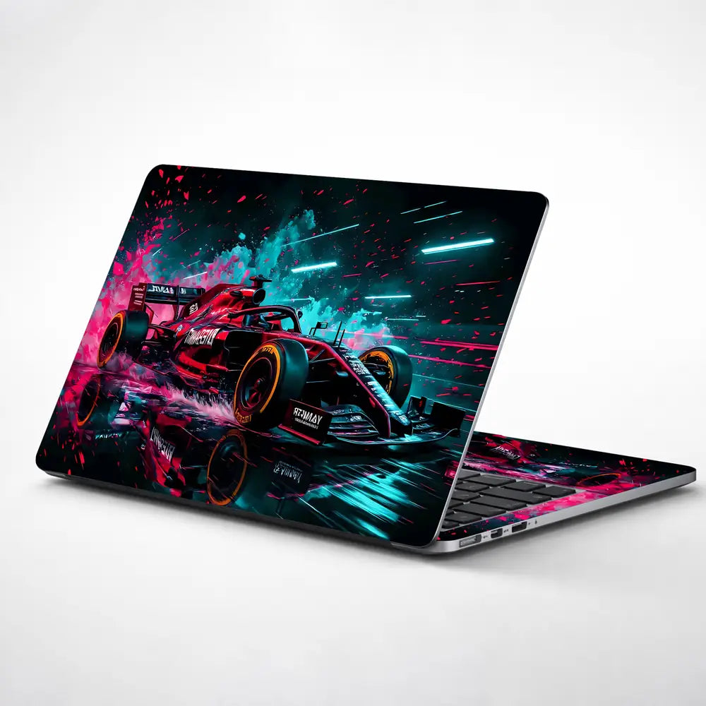 Vibrant Racing Car In Motion Laptop Skin - View 1