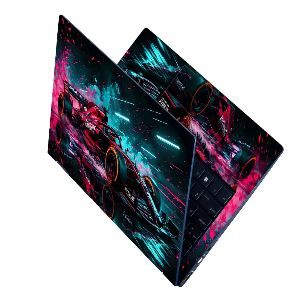 Vibrant Racing Car In Motion Laptop Skin - View 2