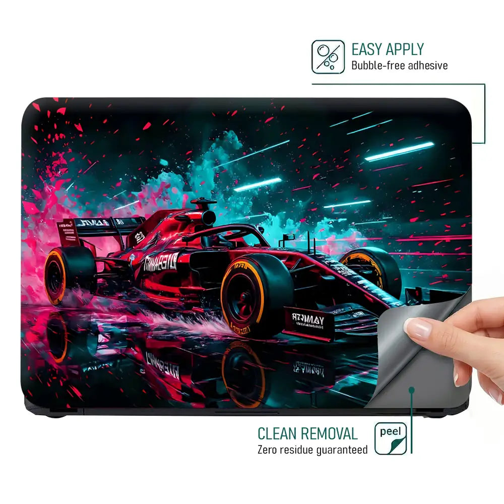 Vibrant Racing Car In Motion Laptop Skin - View 4