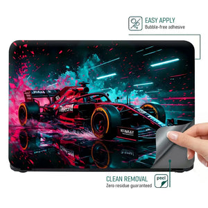 Vibrant Racing Car In Motion Laptop Skin - View 4