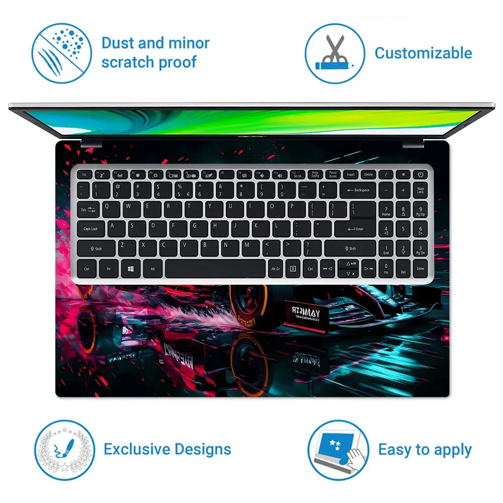 Vibrant Racing Car In Motion Laptop Skin - View 5