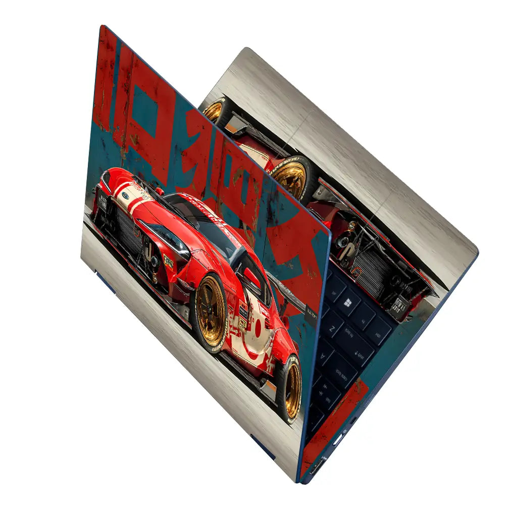 Vibrant Racing Car In Urban Setting Laptop Skin - View 2