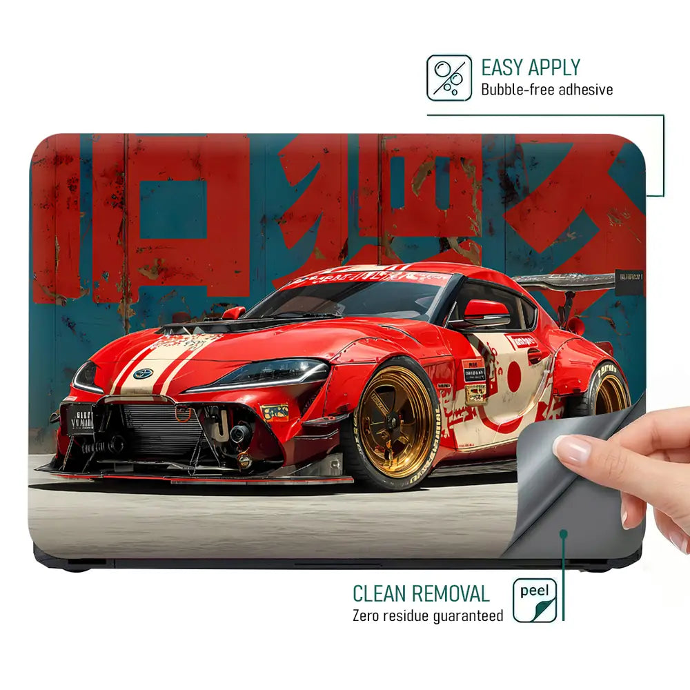 Vibrant Racing Car In Urban Setting Laptop Skin - View 4
