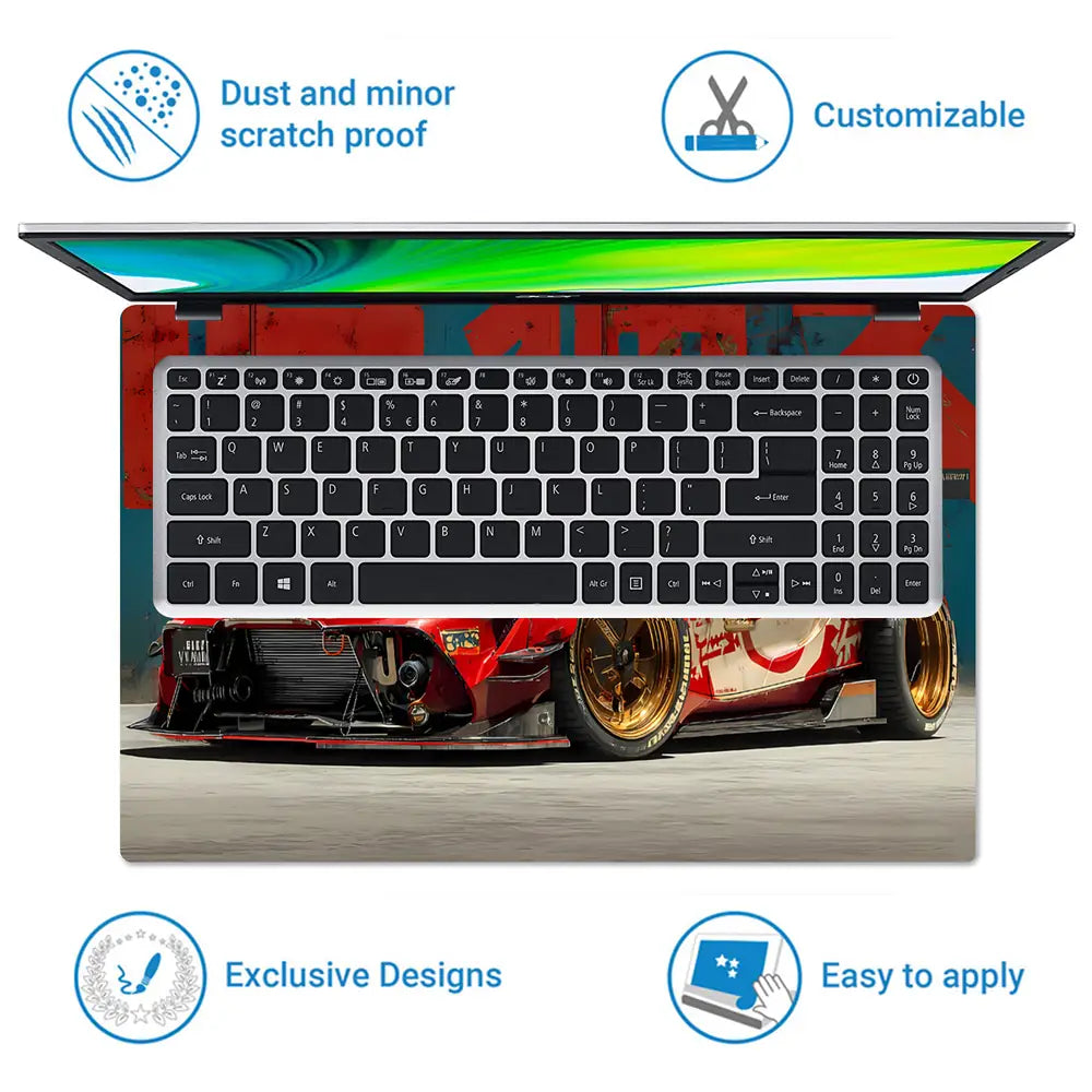 Vibrant Racing Car In Urban Setting Laptop Skin - View 5