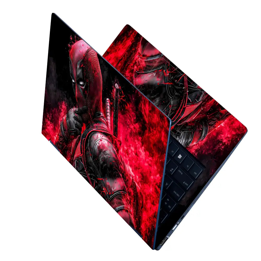 Vibrant Red Deadpool Action Scene Laptop Skin - View 2