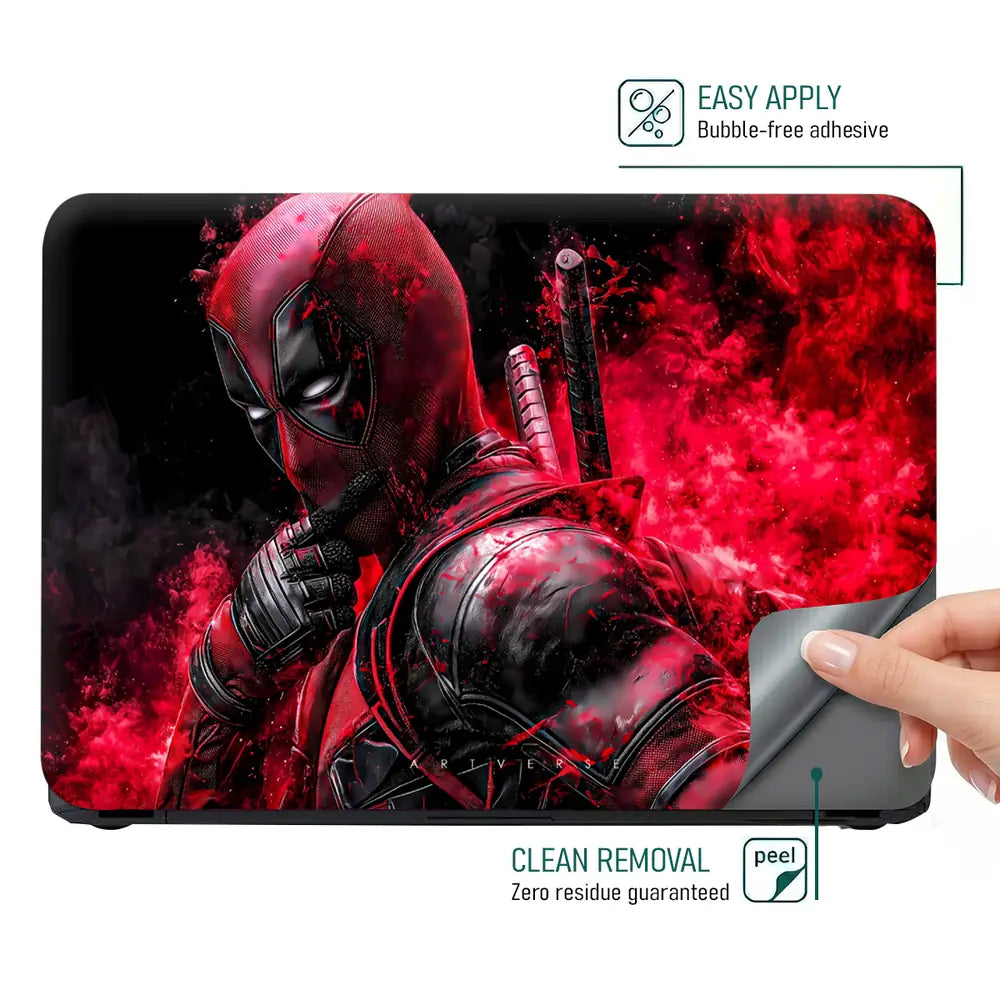 Vibrant Red Deadpool Action Scene Laptop Skin - View 4