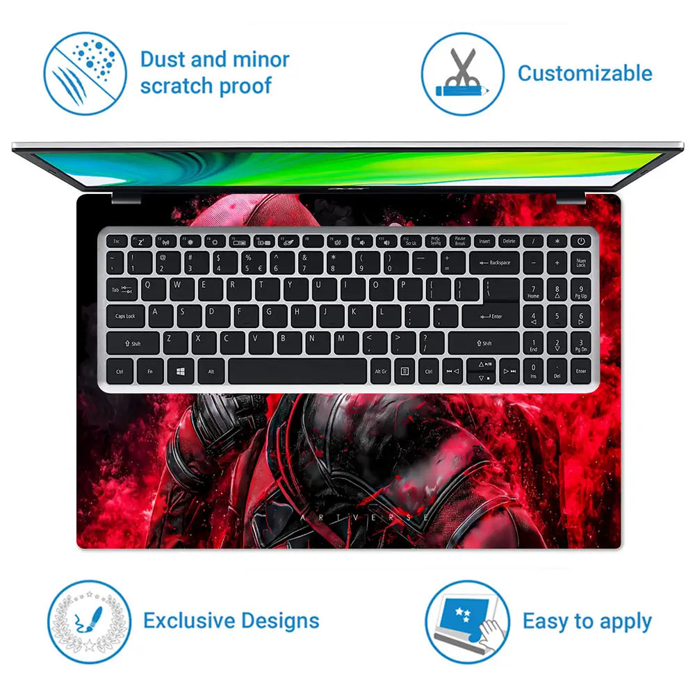 Vibrant Red Deadpool Action Scene Laptop Skin - View 5