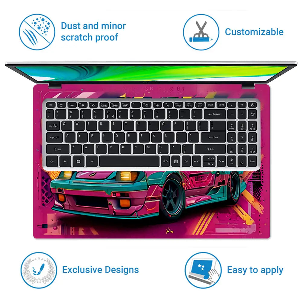 Vibrant Retro Racer Laptop Skin - View 5