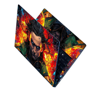 Vibrant Superhero Portrait With Fiery Background Laptop Skin - View 2