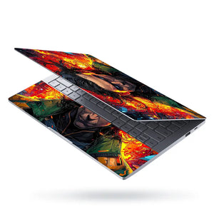 Vibrant Superhero Portrait With Fiery Background Laptop Skin - View 3