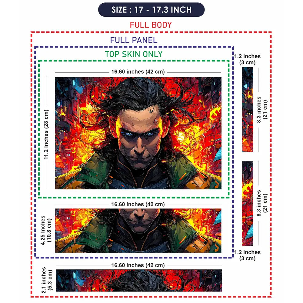 Vibrant Superhero Portrait With Fiery Background Laptop Skin - View 9