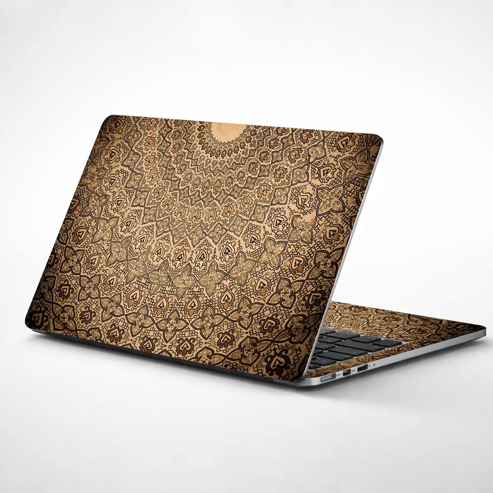 Vintage Beige Mandala - Metallic and Textured Finish Laptop Skin - View 1