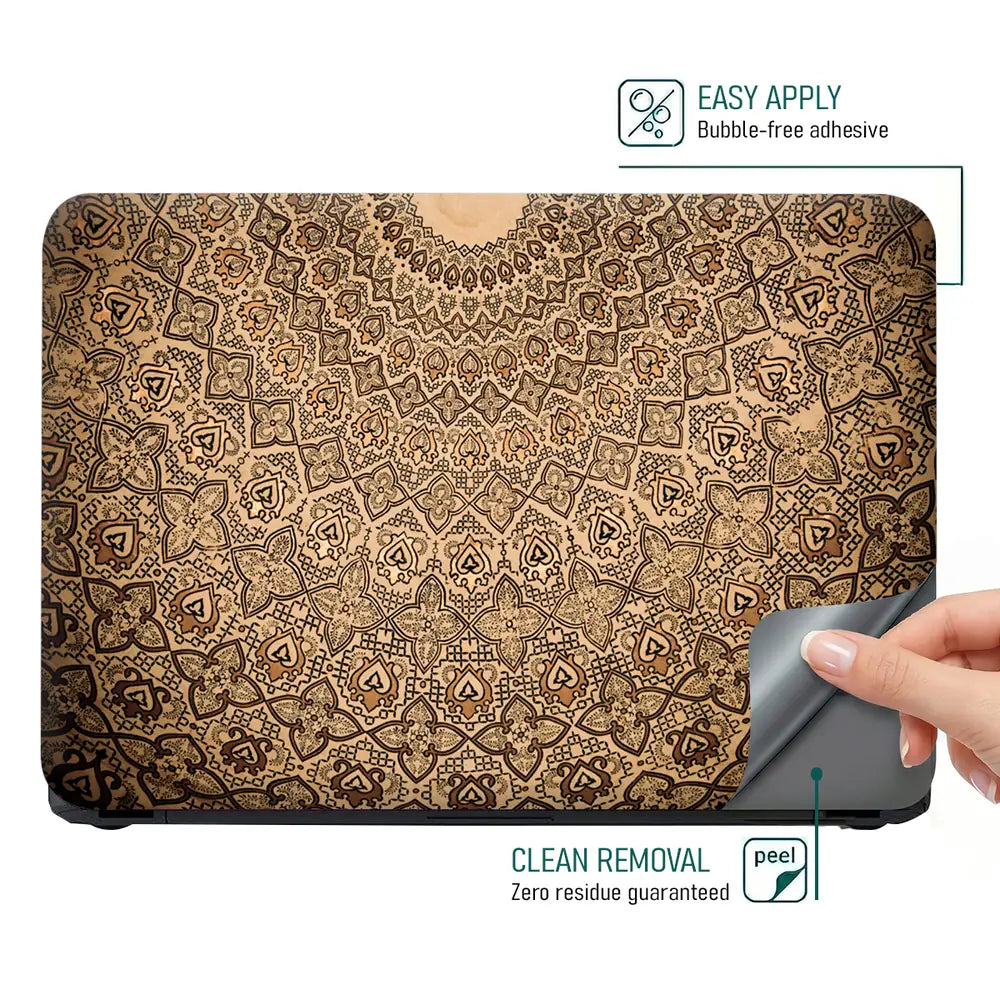 Vintage Beige Mandala - Metallic and Textured Finish Laptop Skin - View 4