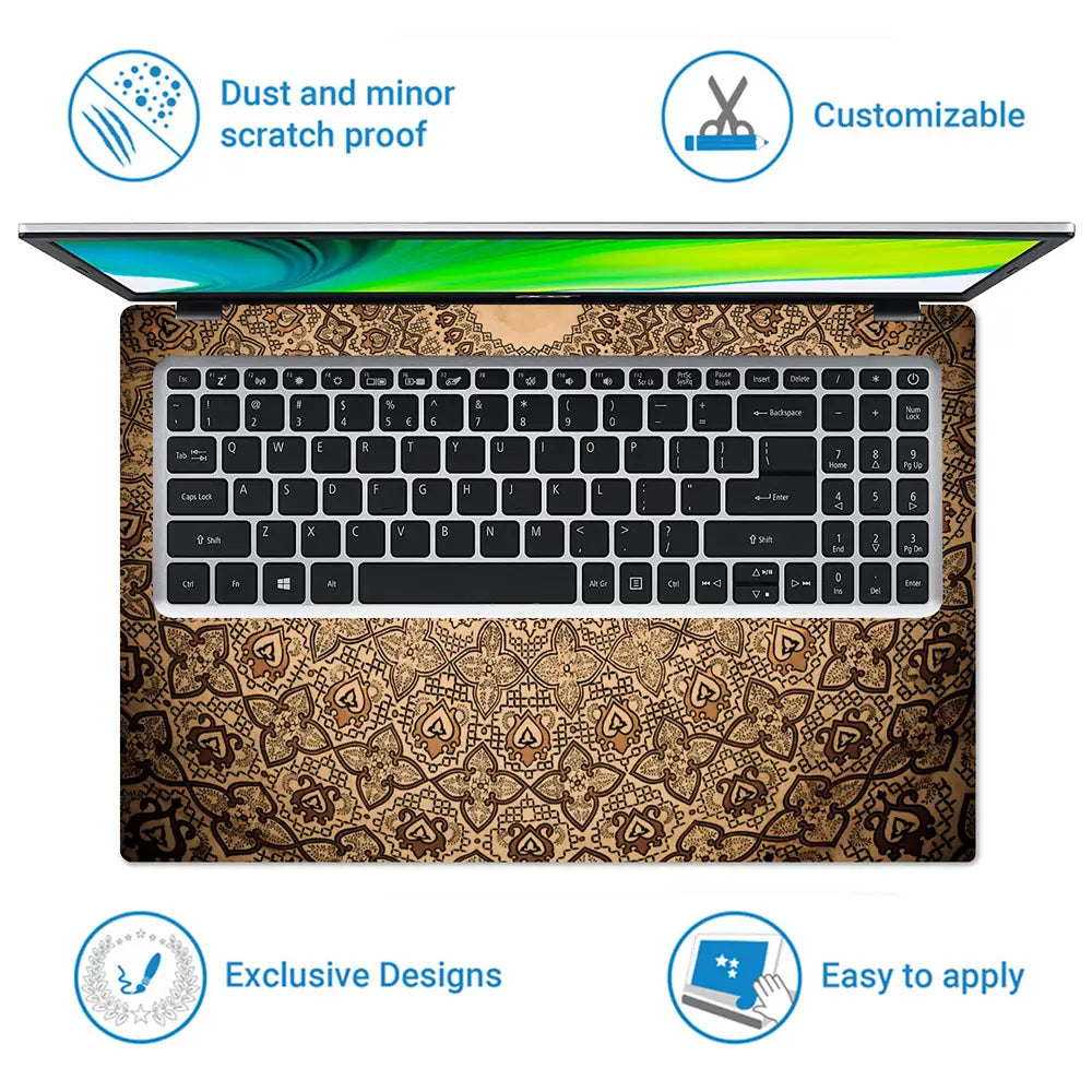 Vintage Beige Mandala - Metallic and Textured Finish Laptop Skin - View 5