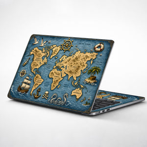 Vintage Pirate World Map Ship Laptop Skin - View 1