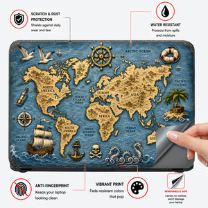 Vintage Pirate World Map Ship Laptop Skin - View 4