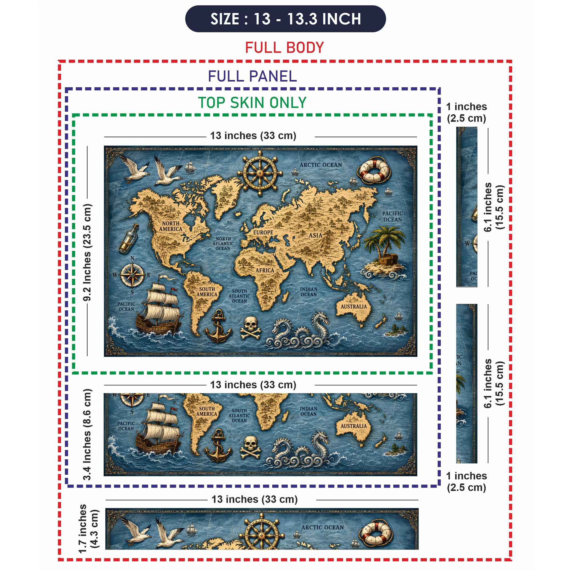 Vintage Pirate World Map Ship Laptop Skin - View 6