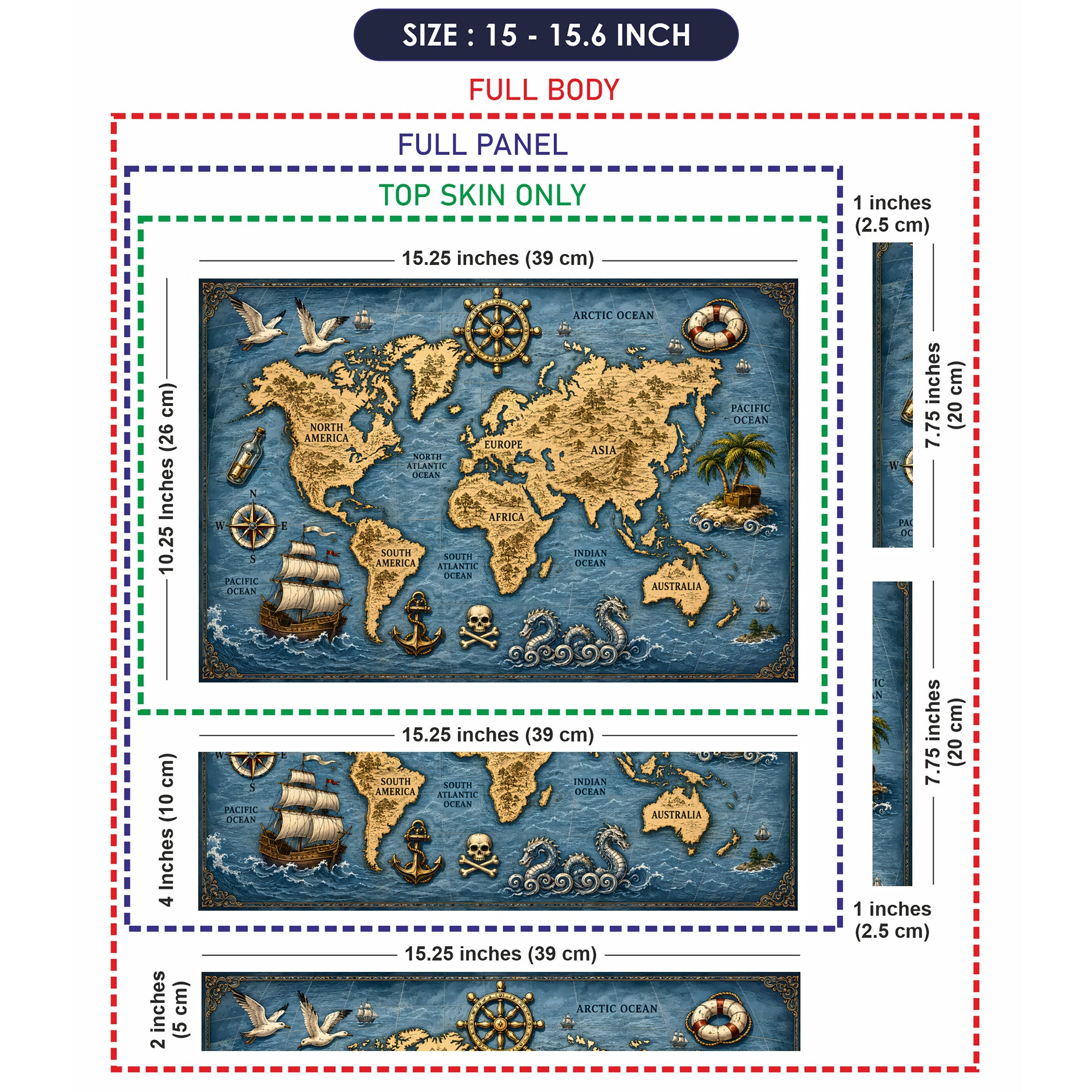Vintage Pirate World Map Ship Laptop Skin - View 8