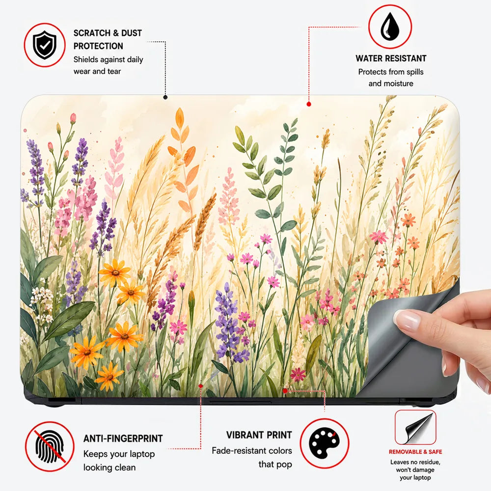 Watercolor Wildflower Meadow Laptop Skin - View 4