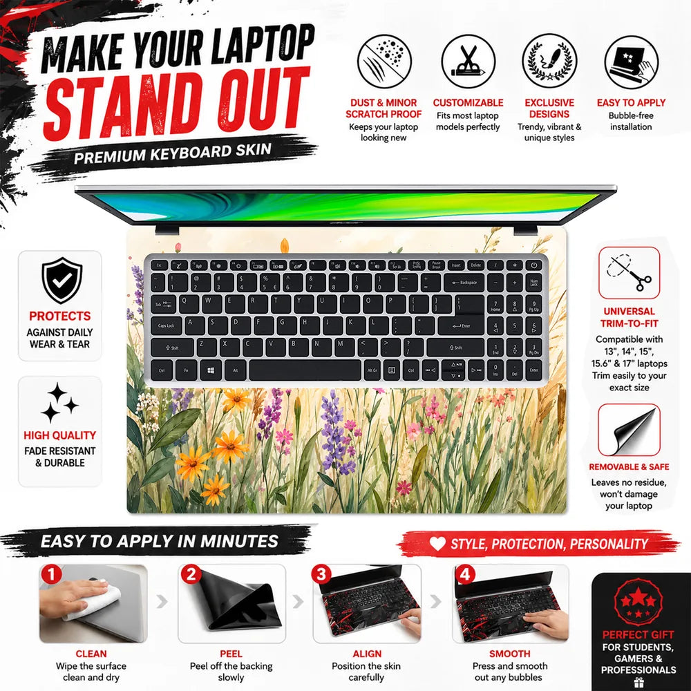 Watercolor Wildflower Meadow Laptop Skin - View 5