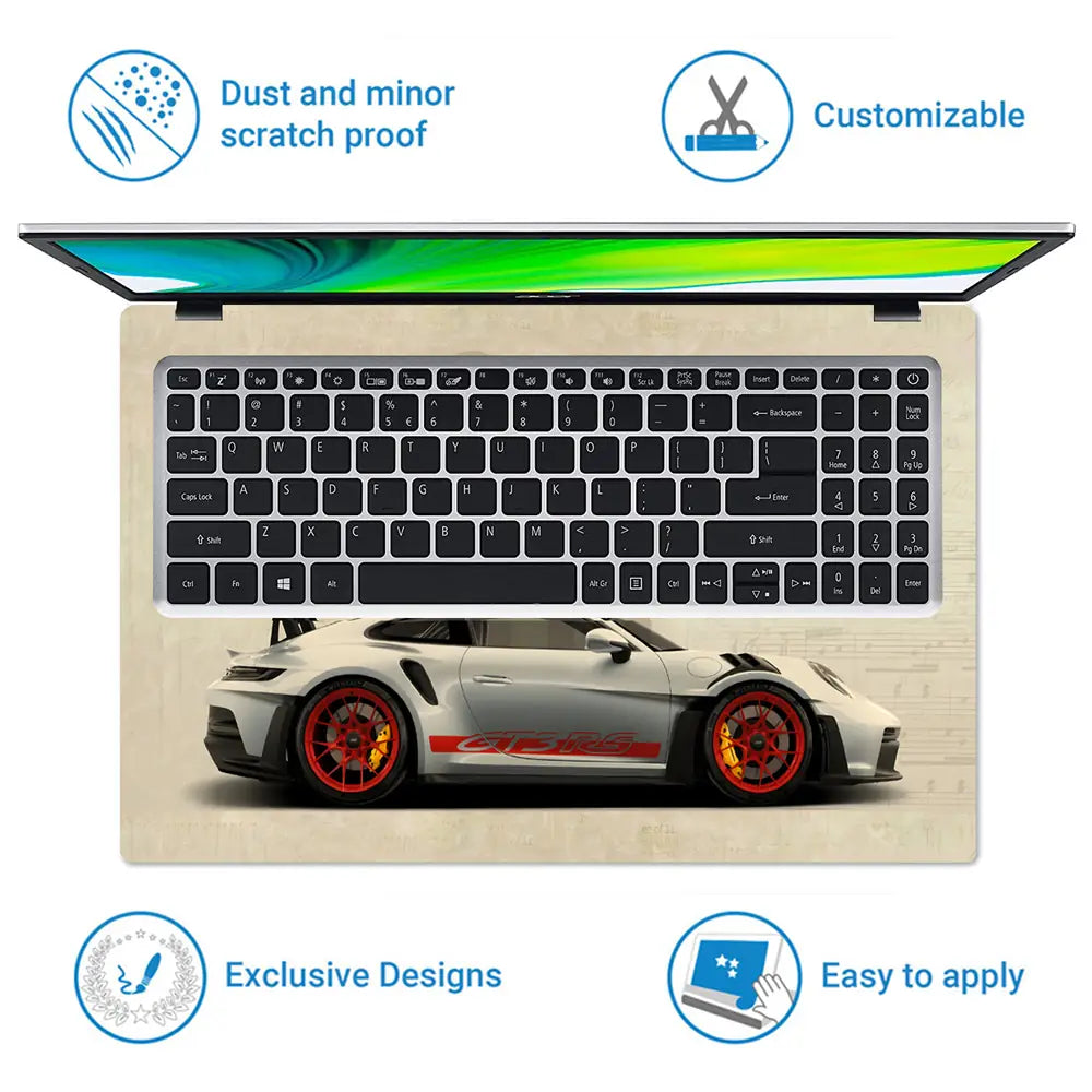 White Porsche Car Laptop Skin - View 5