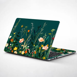 Wildflowers Teal Background Laptop Skin - View 1