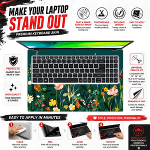 Wildflowers Teal Background Laptop Skin - View 5
