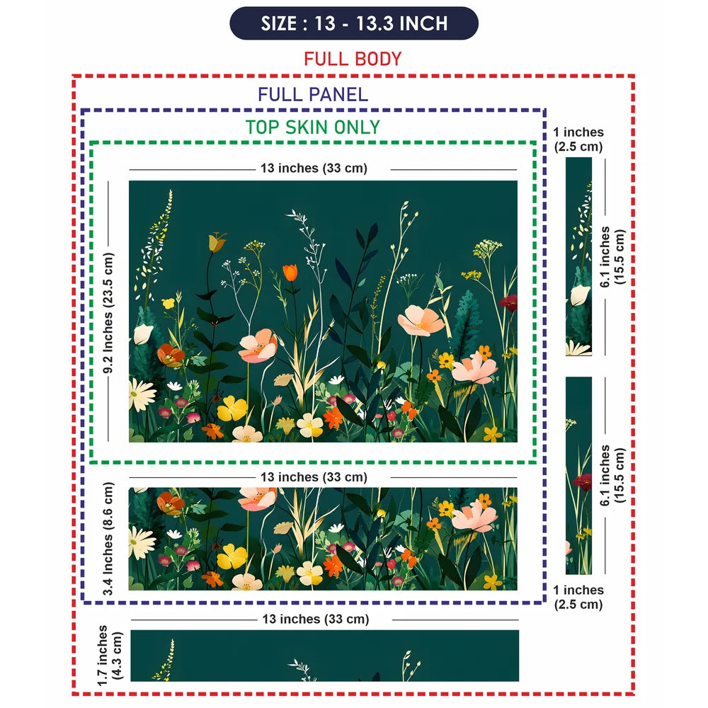 Wildflowers Teal Background Laptop Skin - View 6