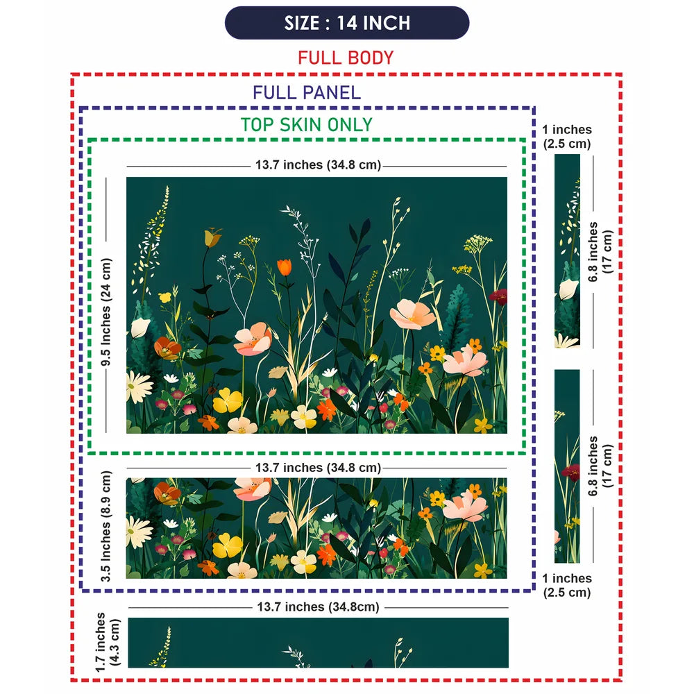 Wildflowers Teal Background Laptop Skin - View 7