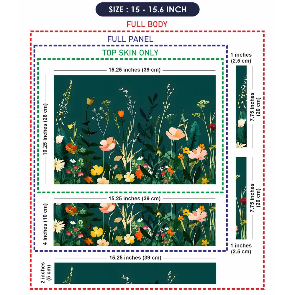 Wildflowers Teal Background Laptop Skin - View 8