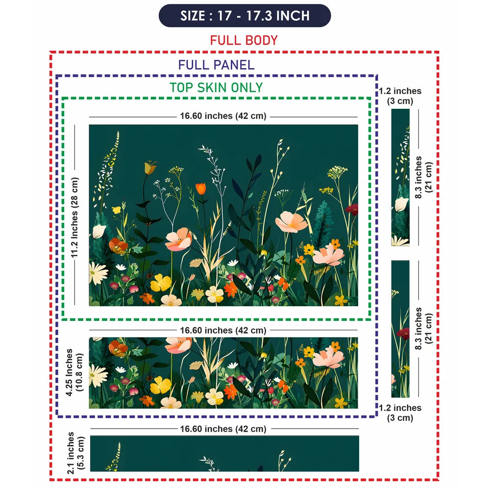 Wildflowers Teal Background Laptop Skin - View 9