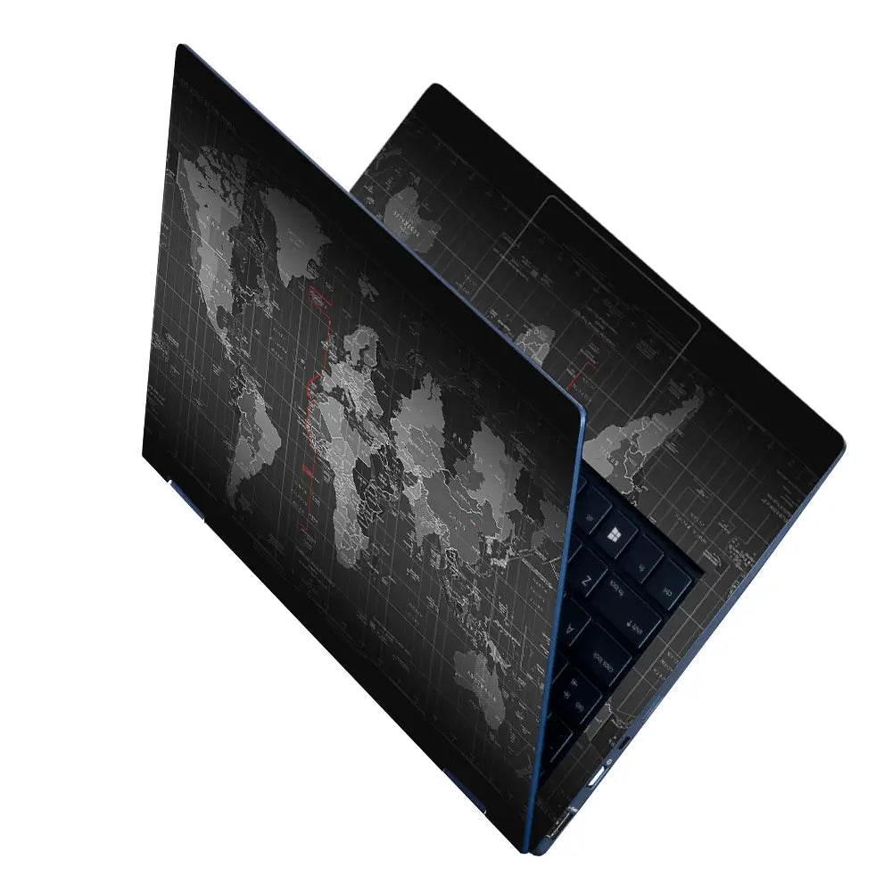 World Map Black Laptop Skin - View 2