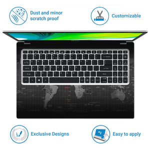 World Map Black Laptop Skin - View 5