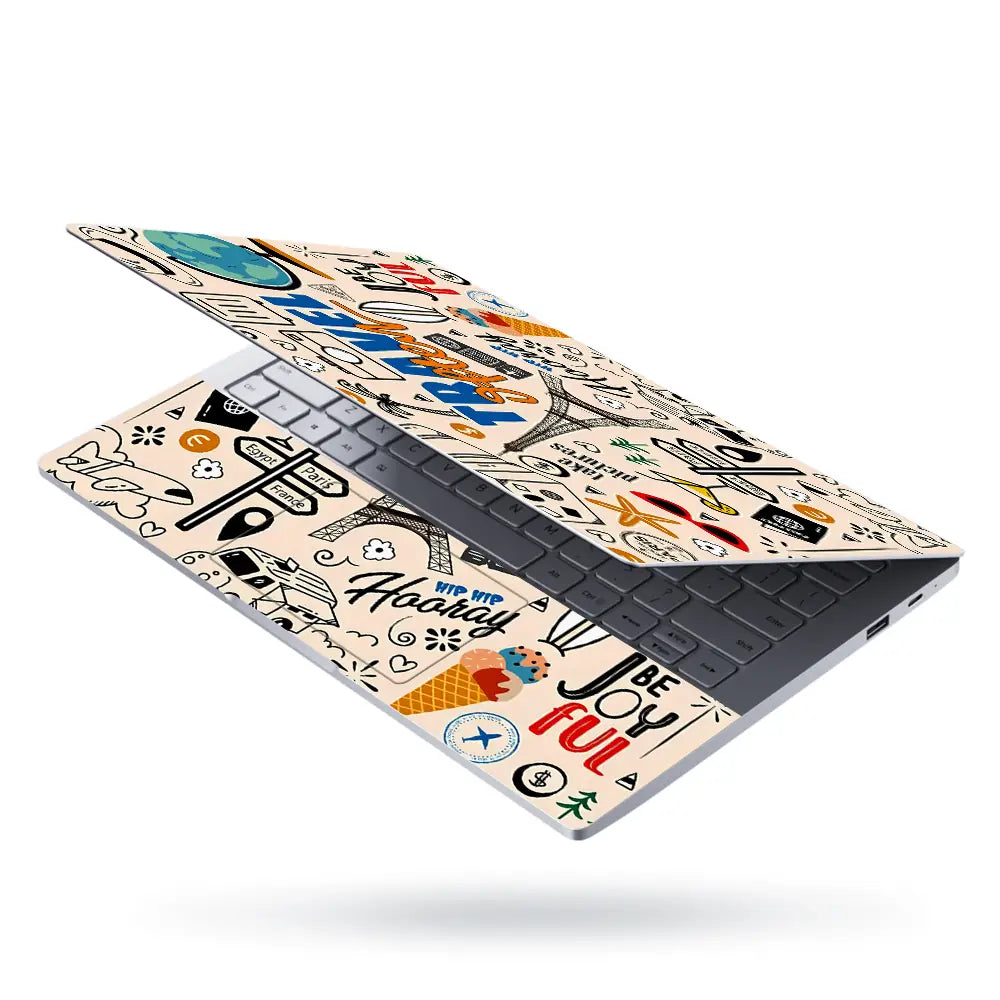 World Map Travel Doodle Sketch Laptop Skin - View 3