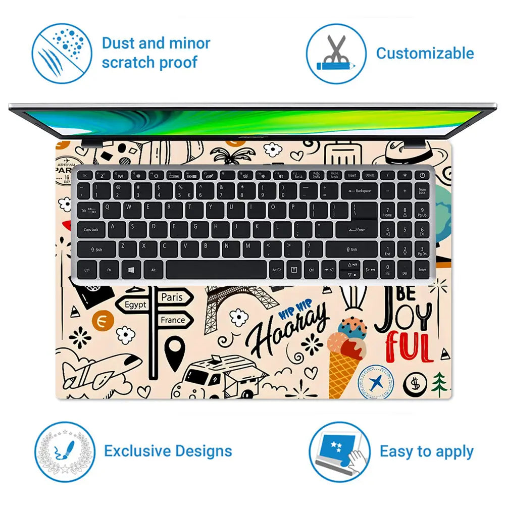 World Map Travel Doodle Sketch Laptop Skin - View 5
