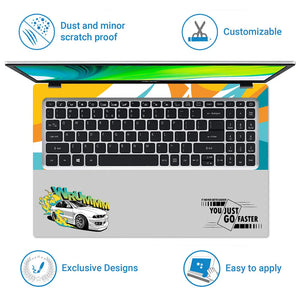 Wrummm You Just Go Faster White Sports Car with Flames Laptop Skin - View 5