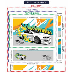Wrummm You Just Go Faster White Sports Car with Flames Laptop Skin - View 6